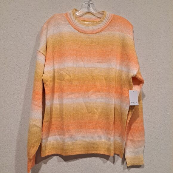 O'Neill Long Sleeve Knitted Sweater Striped Orange Yellow Sz S NWT Casual Beach - Picture 8 of 11